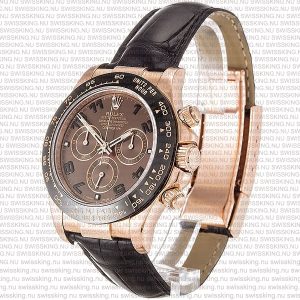 Rolex Cosmograph Daytona Rose Gold with Chocolate Dial with Arabic Marks Black Leather Band - Image 6