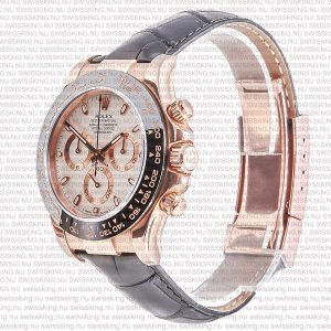 Rolex Cosmograph Daytona Rose Gold with Ivory Dial Black Leather Band - Image 7
