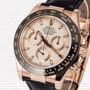 Rolex Cosmograph Daytona Rose Gold with Ivory Dial Black Leather Band - Image 3