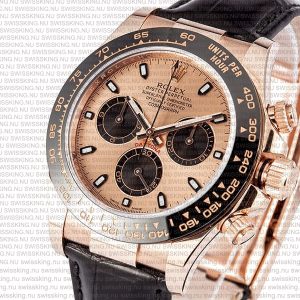Rolex Cosmograph Daytona Rose Gold with Pink Dial Black Leather Band - Image 4