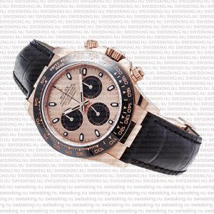 Rolex Cosmograph Daytona Rose Gold with Pink Dial Black Leather Band - Image 7