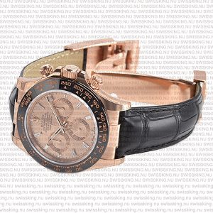 Rolex Cosmograph Daytona Rose Gold with Pink Dial Black Leather Band with Diamond Marks - Image 8