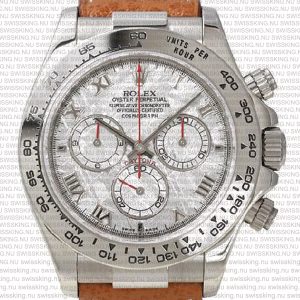 Rolex Cosmograph Daytona White Gold Meteorite Arabic Marks Dial Leather Band - Image 2