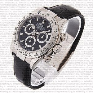 Rolex Cosmograph Daytona White Gold Black Stick Marks Dial Leather Band - Image 4