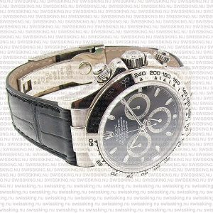 Rolex Cosmograph Daytona White Gold Black Stick Marks Dial Leather Band - Image 5
