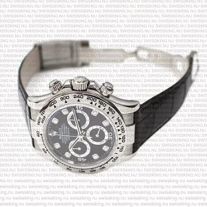 Rolex Cosmograph Daytona White Gold Black Diamond Marks Dial Leather Band - Image 6