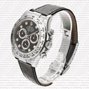 Rolex Cosmograph Daytona White Gold Black Diamond Marks Dial Leather Band - Image 5